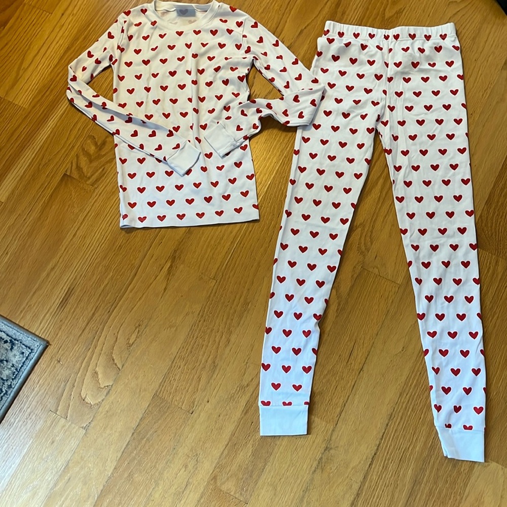Lake pajamas set long long size 12 girls red hearts